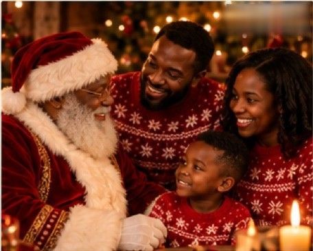 Santa with a smiling young boy and his parents